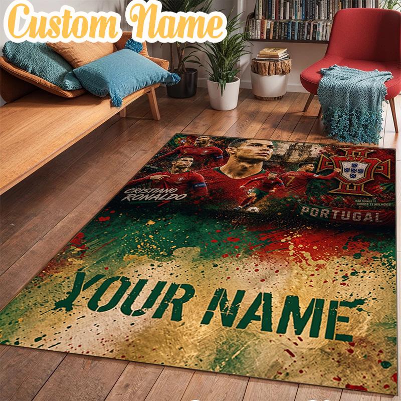 Custom Name Football Ronaldo Rug Office Rug Chair Mat Non Slip Carpet Rugs for Bedrooms Dining Room Living Room Home Decor gifts