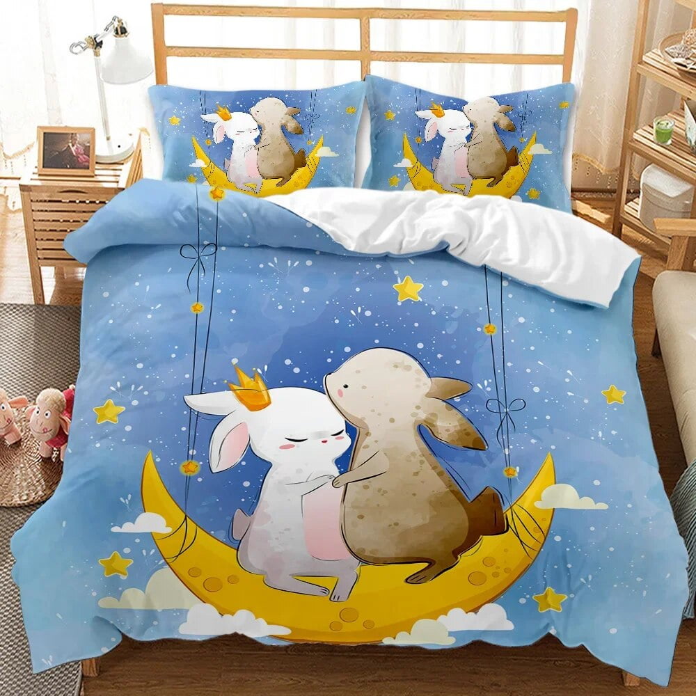Cartoon Crescent Moon Bedding Set Duvet Cover Children Bedroom Quilt Cover Suitable Childrens Kids And AdultsComfortable Worm