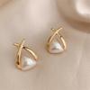 1 Pair Stud Earrings Geometric Triangle Korean Style Temperament Faux Pearl Ear Studs Jewelry Accessory