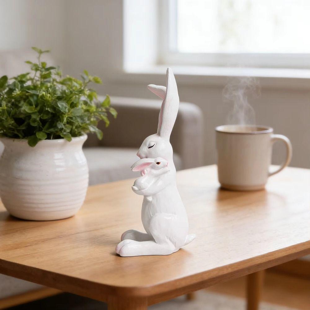Cute Easter Bunny Statue Ornament Hand-Carved Resin Resin Rabbit Ornament Cartoon Handicraft Easter Decoration Home Decoration