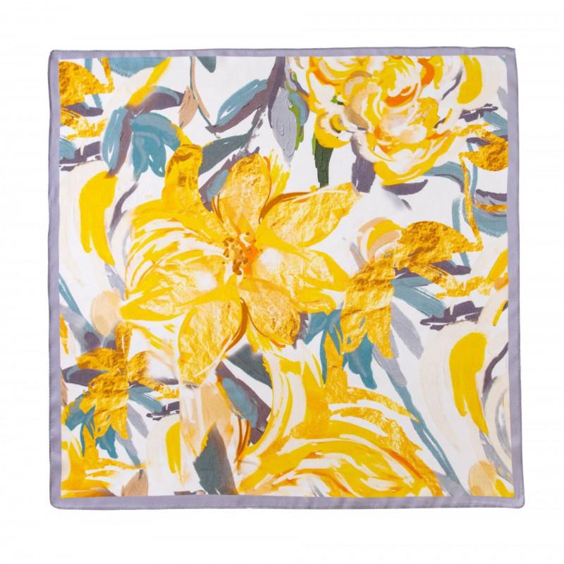 100% Mulberry Silk Square Scarf 53x53cm Floral Print Neckerchief Women