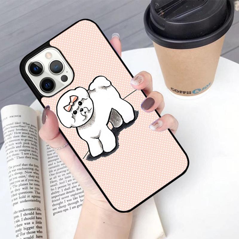 Cute Cartoon Bichon Frise Phone Case For iPhone 17 Air 14 15 16 16e 13 12 Max Cover For Apple 11 Pro Max Plus Coque