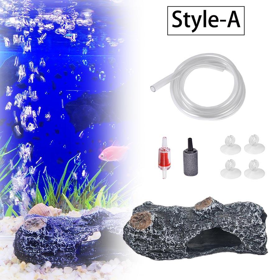 Aquarium Hollow Log Decor Multifunction Resin Fish Shrimp Hiding Cave Aquarium Oxygen Set Bubble Stone Aquarium Air Pumps Accessories