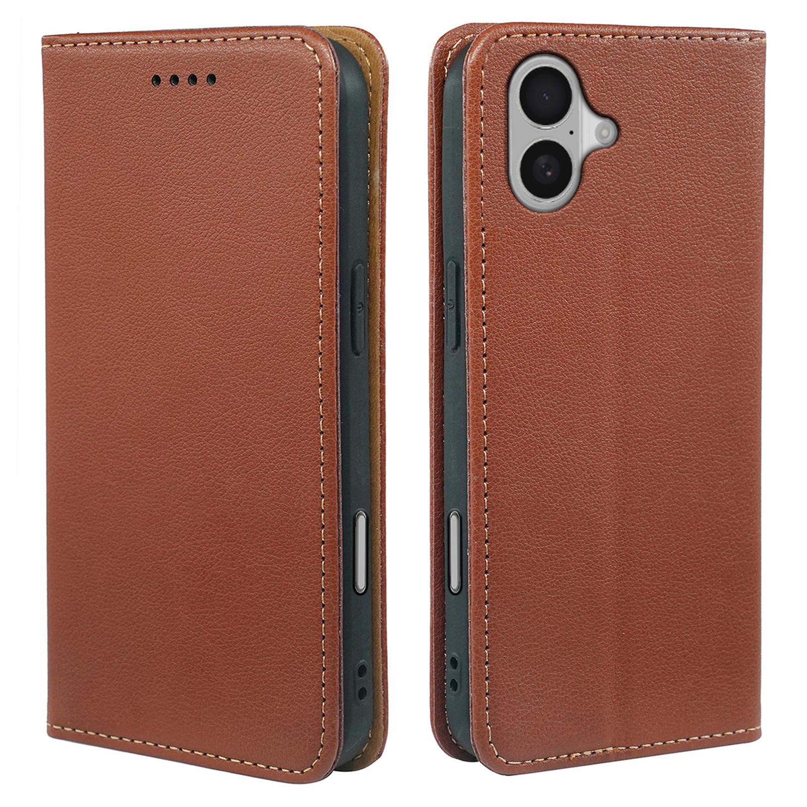

For iPhone 17 Case Wallet RFID Blocking Leather Phone Cover Strong Magnetic Closure Brown