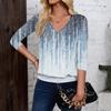 Women's Fashion Casual V-Neck Three-Quarter Sleeve Print Top