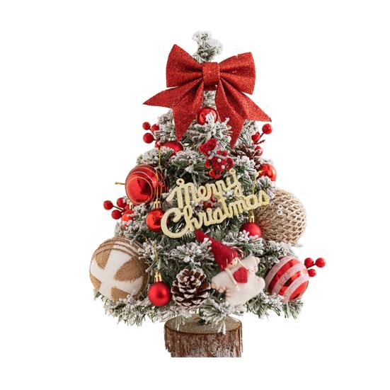 Mini Christmas Tree with LED Light Pre-lit Small Artificial Snow Flocked Tree with Ball Ornaments for Xmas Tabletop Indoor Holiday Decor