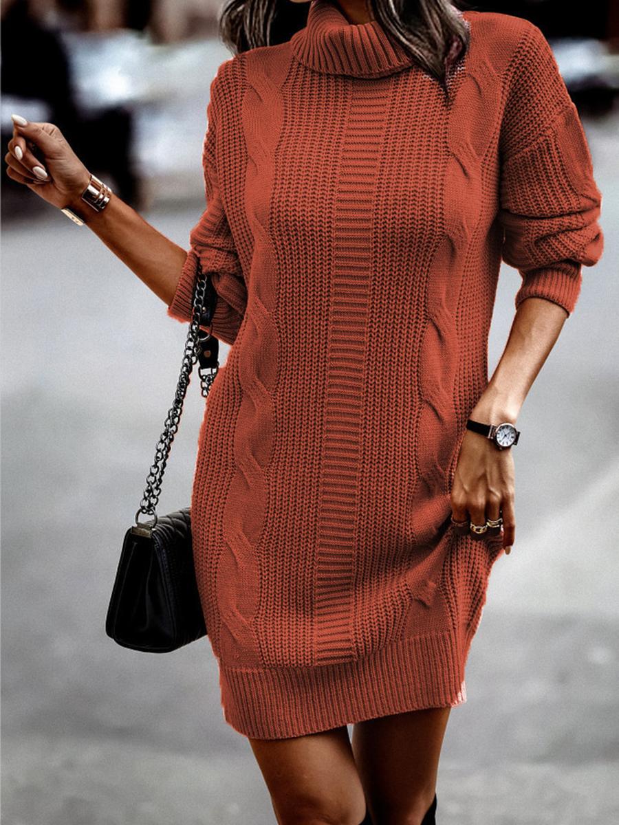 

Fall Winter Slim Fit High Neck Long Sleeve Bodycon Knit Dress Warm Coat for Women 3XL темно-червоний колір