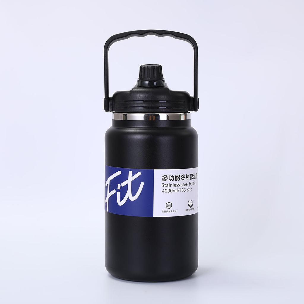 Large Capacity Cold Hot Insulation Bucket,  Stainless Steel Thermos Cup, Multi-functional Vacuum Flask, Sports Water Bottle, 4L
