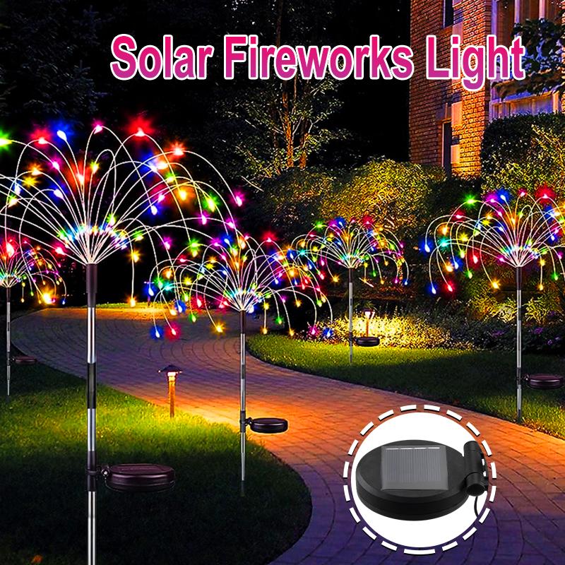 3/4/5PCS LED Solar Firework Light ,Outdoor Waterproof Garden Lights 8 Modes Fairy Lights For Party Pathway Yard DIY Decor
