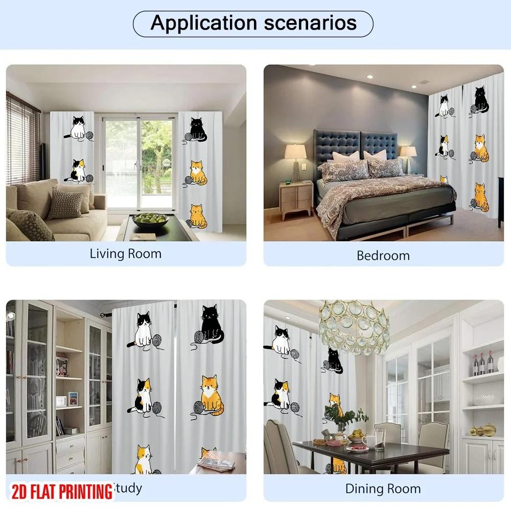 Set Of 2 Jit Cartoon Cat Print Curtain Polyester Drapes Home Decor Kids Room Window Treatment Curtains Blackout Made Children's