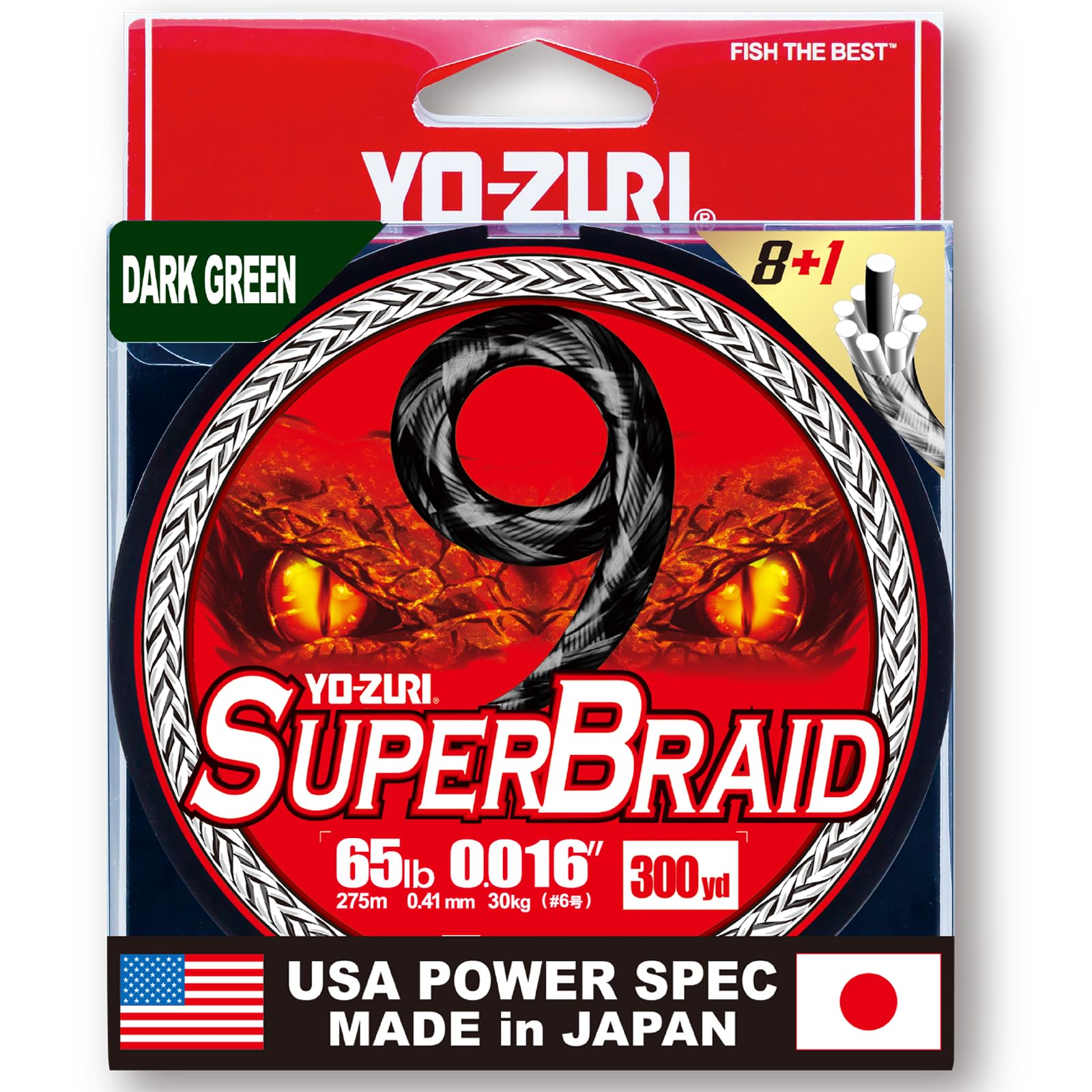 

PE Line Super Braid 9 300YDS 65Lbs Dark Green YO-ZURI Color