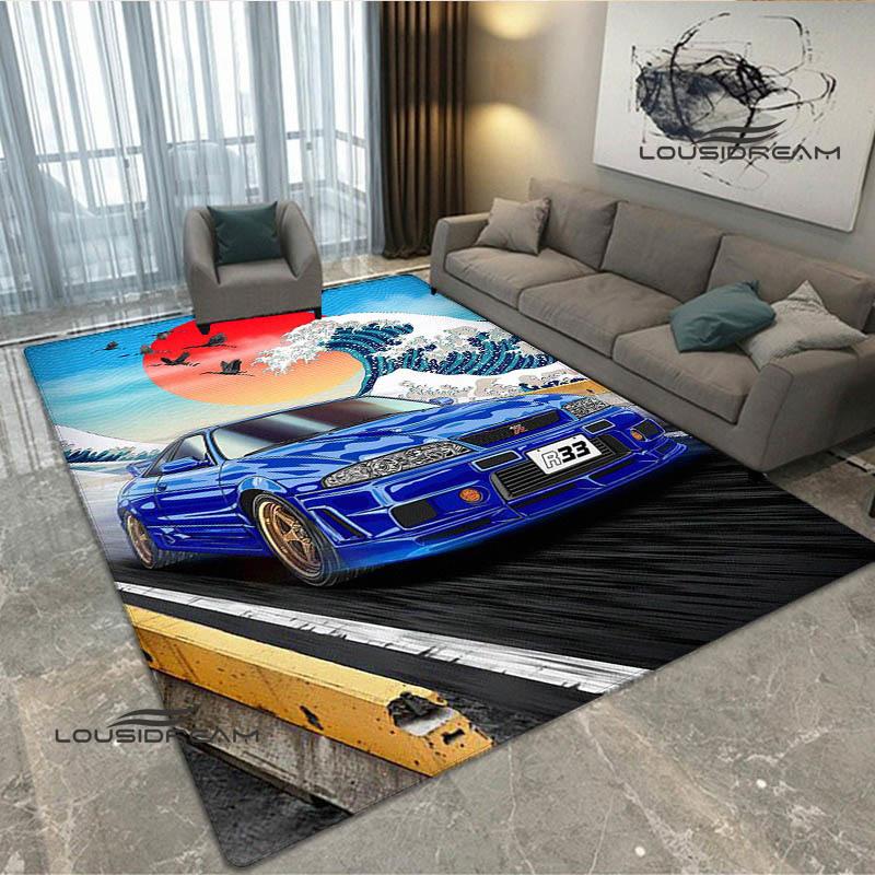 JDMs GTR Flag Car Pattern Carpet Decoration Room Home Outdoor Decor Racing Rug Non Slip Washable Game Style Floor Mat