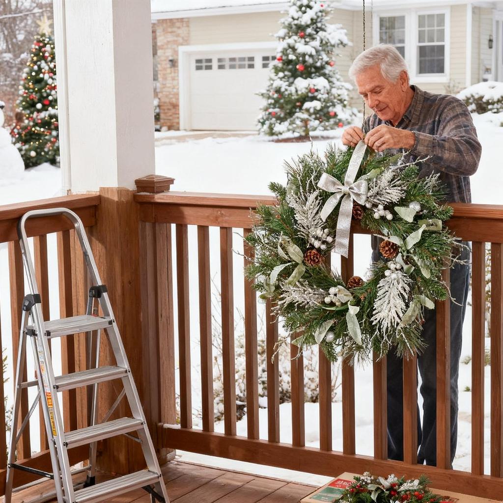 Christmas Wreath Outdoor Realistic Holiday Ornament Artificial Door Christmas Pine Wreath For Outdoor Window Mantel Restaurant