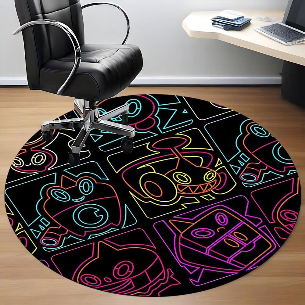 1pc Neon Characters cyber Office Round Area Rug, Indoor Mat Suitable For Office, Under Office Chairs Bedroom Living Room Home Decor, Room Deco