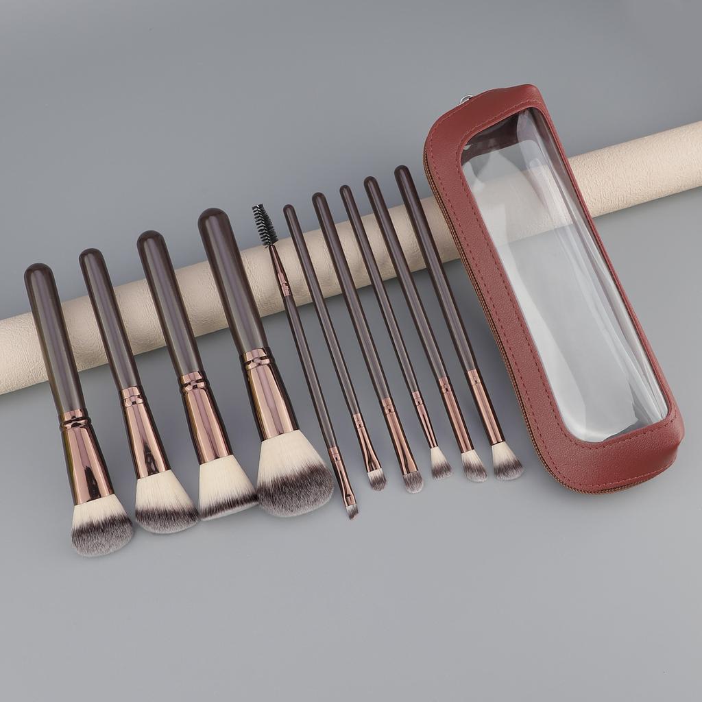 10 Makeup Brushes with Bag Set Loose Powder Brush Flame Brush Grooming Brush Flat Head Foundation Brush Eye Brush