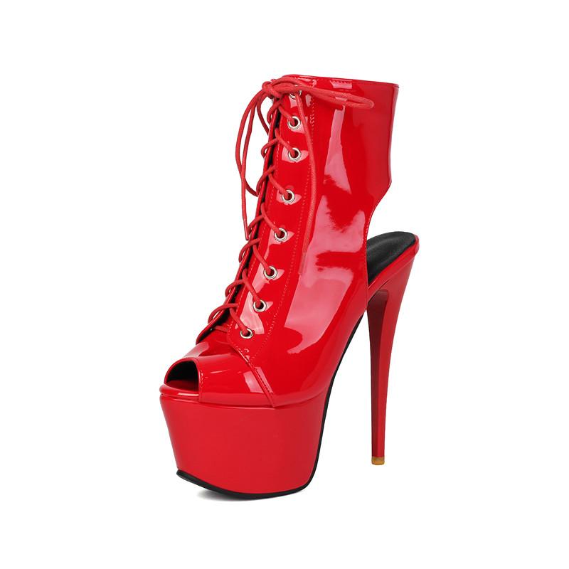

Women s high-heeled sandals, sexy European and American style, super high heel, thin heel, fish mouth cool boots, large size nightclub style sandals. 47