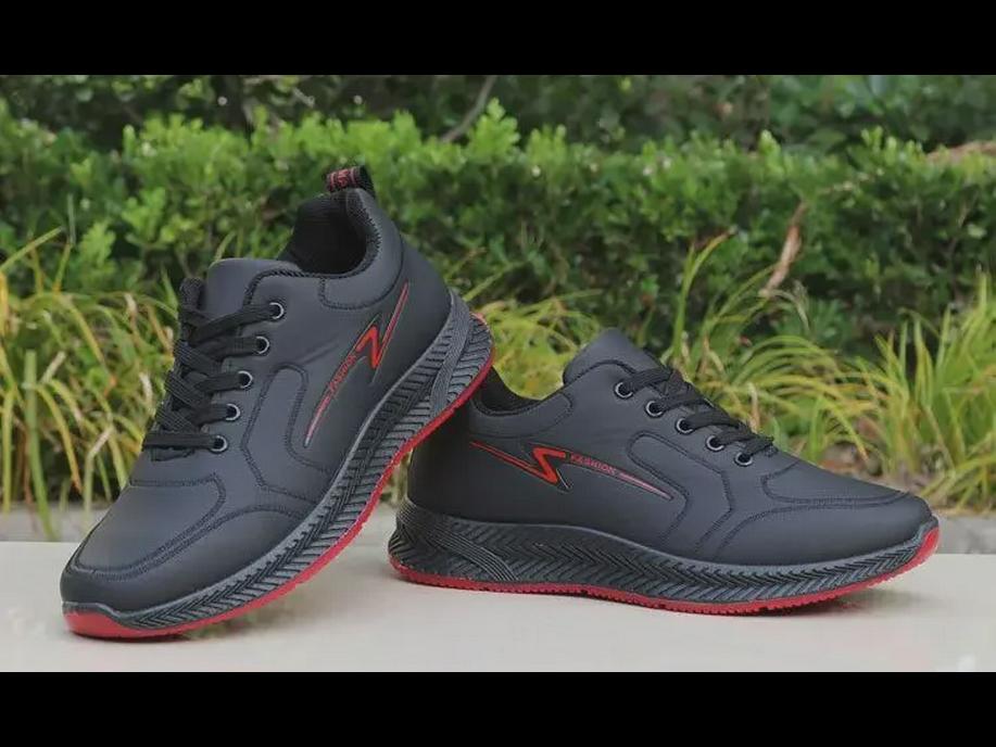 Men's Waterproof Black Leather Autumn Work & Casual Running Shoes