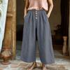 Wide Leg Cropped Pants for Women High Waist Button Front Loose Fit Casual Trousers with Pockets Lightweight Fabric