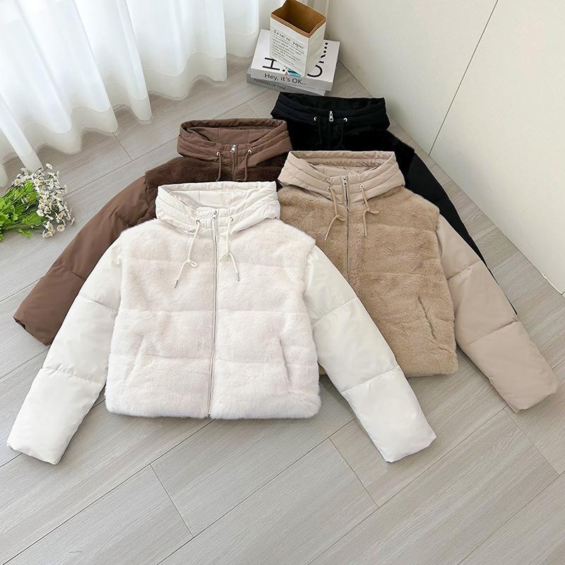 New winter cotton-padded women's short fashion hooded splicing thickened thermal cotton-padded jacket cotton-padded jacket women's clothing