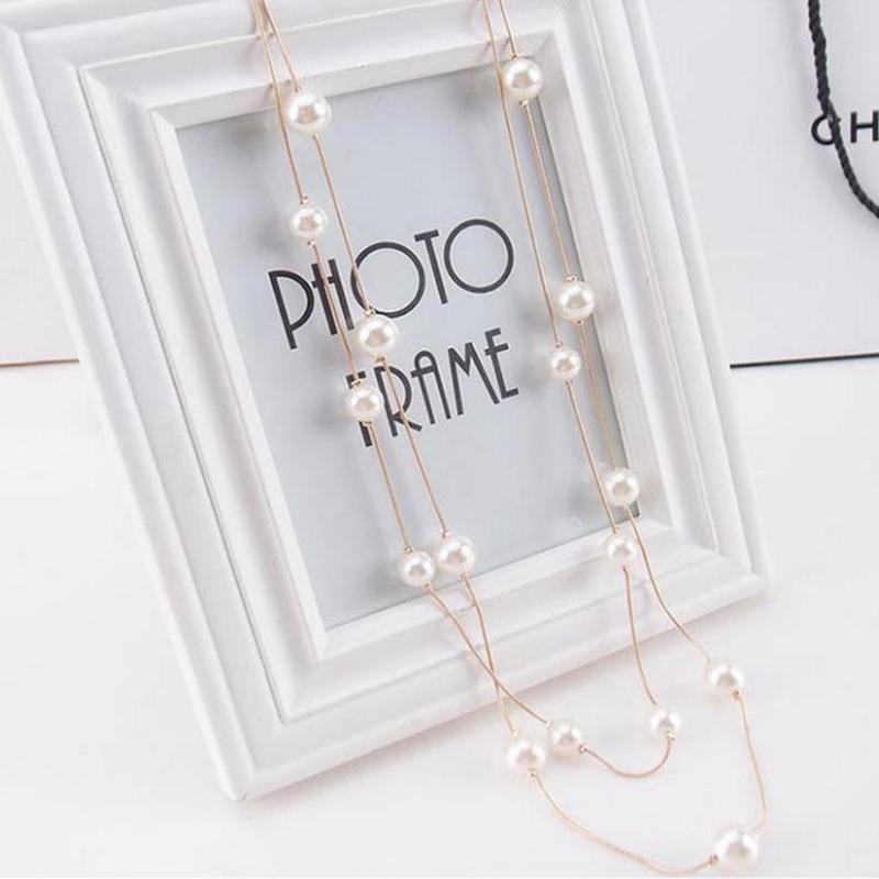 Korean Style Double Layer Pearl Sweater Chain Necklace 