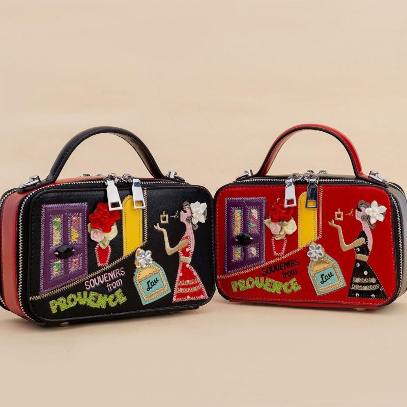 Bag Niche Design Women'S Bag Cartoon Embroidery Contrasting Color Handbag Women'S Creative Shoulder Messenger Bag Small Bag