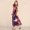 Long Kaftan Bohemian Printed Bikini Cover-ups Sexy V-neck Half Sleeve Maxi Dress Tunic Women Beach Wear Swim Suit Cover Up Q1333