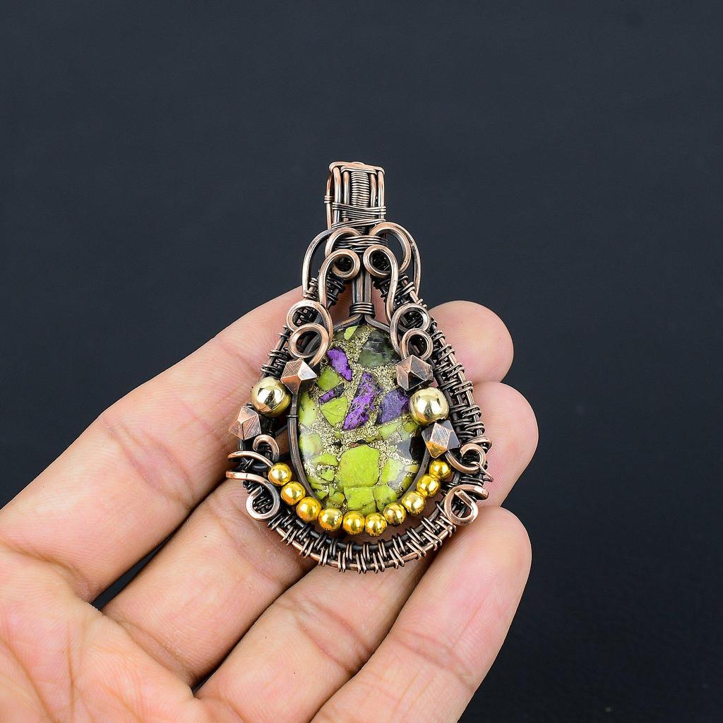 Copper Stichtite 999 Copper Wire Wrapped Pendant, Handmade Gemstone Pendant Jewelry, Gifts For Wife Brand New Pendant