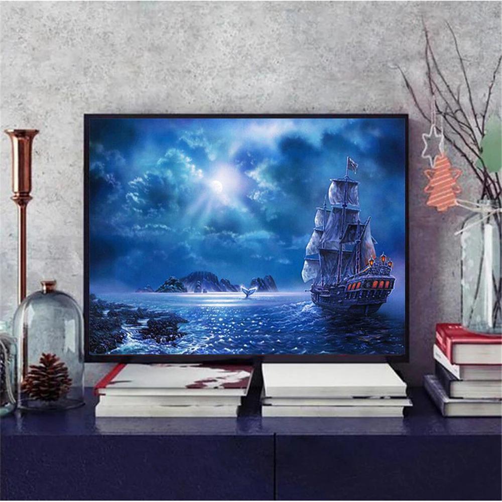 Diamond Painting Ship Cross Stitch Full Drill Handicraft 3D Diamond Embroidery Landscape Mosaic Handmade Gift Wall Art