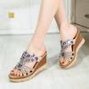 Women Round Toe Wedges Heel Shoes Ladies Casual Open Toe Comfort Spring Summer Rhinestone Slippers Party Sandals Plus Size 35-40