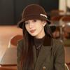 Wool Top Hat Women'S Autumn And Winter New Black Felt Hat Retro Fashion Versatile Bucket Hat Woolen Basin Hat Women'S Winter