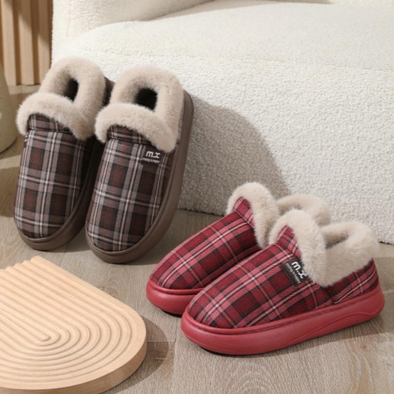Mode Mode Paar Winter Zehenwickel Warm Plaid Baumwollpantoffeln Dicke Weiche Sohle Pantoletten Herren Damen Indoor Boden Flach Zuhause Rutschfeste Schuhe