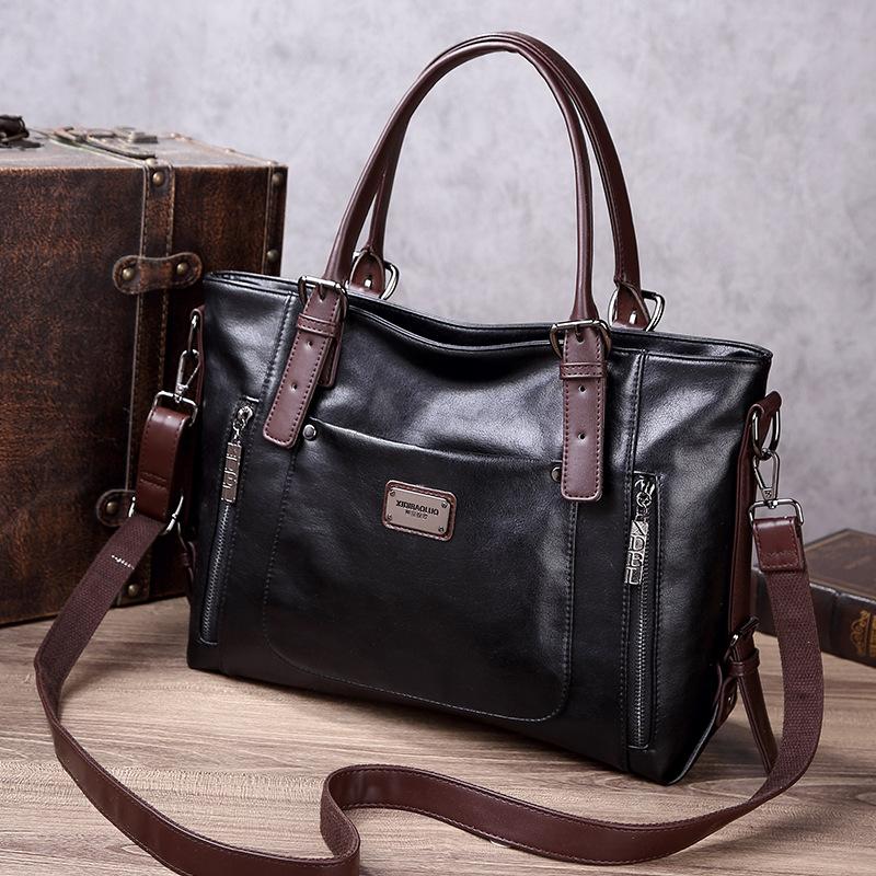 Luxe Handtas Dames Tote Bag Vintage Gewaxt Leer Schoudertas voor Werk Reizen Herfst Winter Nieuwe Mode Portemonnee