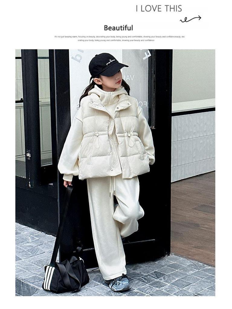 Girls' Fleece-Lined Sweatshirt Three-Piece Set - 2024 Autumn/Winter Trendy Casual Sportswear