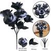 2Pcs 5 Heads 34cm Halloween Decor Realistic Fake Flower Bouquet Gothic Black & White Artificial Rose Flowers Branch