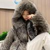 Women's Fur Coat Imitation Fox Fur Windbreaker Hood Long Jacket Young Winter Warm Casual