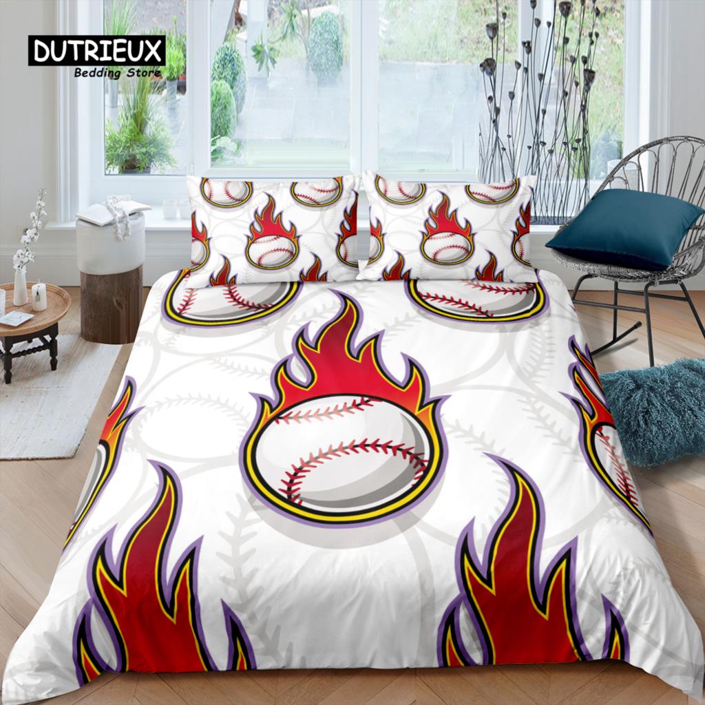 Home Living Luxury 3D Baseball Bedding Set Kids Duvet Cover Pillowcase Sports Bedding Set Queen and King EU/US/AU/UK Size