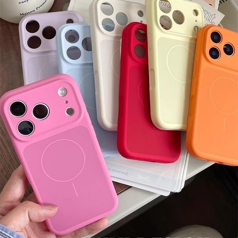 Applicable to iPhone17ProMax fine ring magnetic contrast color mobile phone case liquid silicone Apple 16 new protective case
