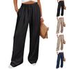 Women Elastic High Waist Pant Casual Fit Wide Leg Long Pants Trousers With Pockets