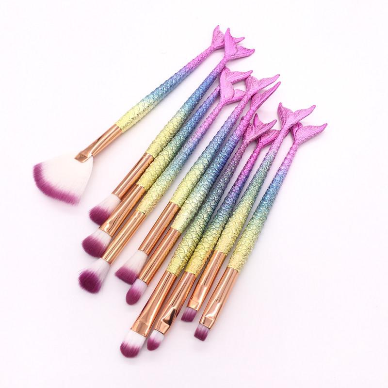 10-częściowy kolorowy zestaw 3D pędzli do makijażu oczu w kształcie rybiego ogona