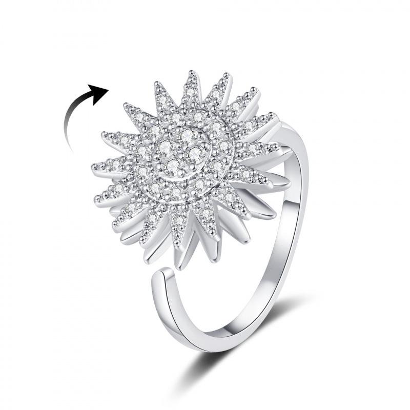 Sunflower Daisy Rotating Open Ring - Women's Decompression Jewelry in Trendy Style