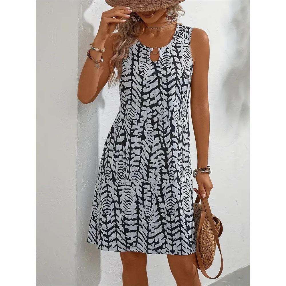 

Женское Безрукавное Круглое Кольцо-галстук Праздничное Повседневное Свободное Большого Размера Длина до колена Платье Одежда Распродажа XL чёрный