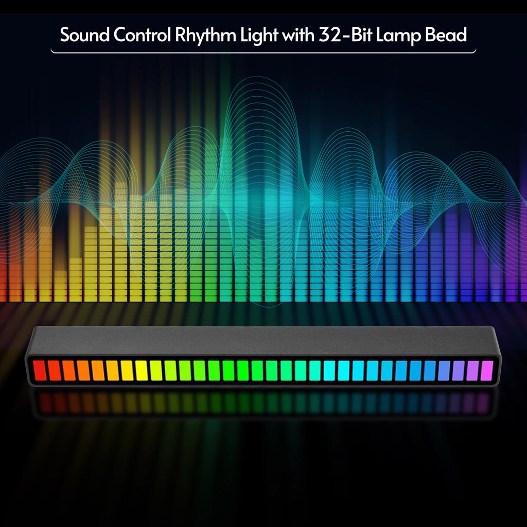 RGB Sound Control Rhythm Lights 2 PCS 32 LED 18 Colors Audio Spectrum Mode 5 Levels of Speed 4 Levels of Brightness TYPE C USB Portable Voice