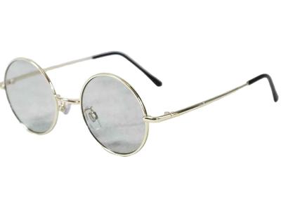 Eight Round Metal Frame Sunglasses, Oval Shape, with Dedicated Case, Gold X Light Gray F