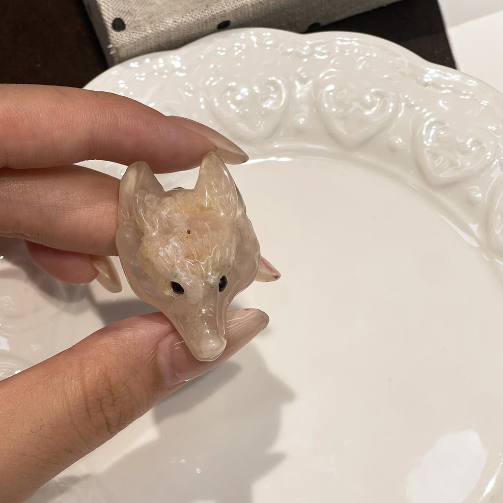 1Pc Natural Crystal Wolf Head Figurine 26×40mm Hand Carved Gemstone Animal Statue For Pocket Decor Crystal Collection