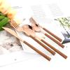 30Pcs Wood Handle Silver Dinnerware Steak Knife Fork Spoons Cutlery Set Stainless Steel Marble Flatware Kitchen Tableware Set