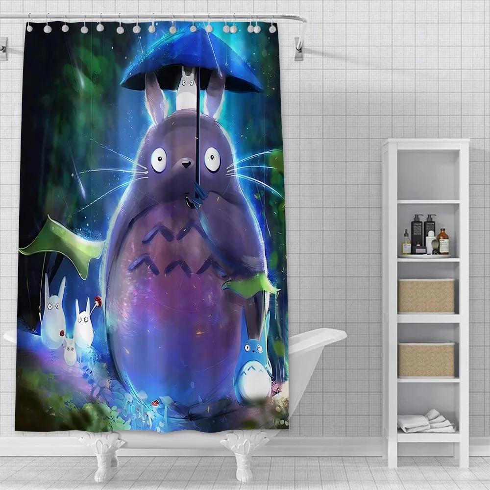 Jdj32Cute T-Totoros Shower Curtain Waterproof Polyester Fabric Paint Colorful Bath Curtains Home Bathroom Decor Curtain With3M