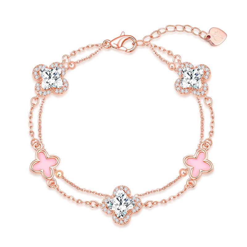 Barbie crystal bracelet [ Crystal* Explosion Limited Edition] Streamer Pink Lucky Four-Leaf Clover Exquisite Double-Layered Chain Y-AX2510010 белый