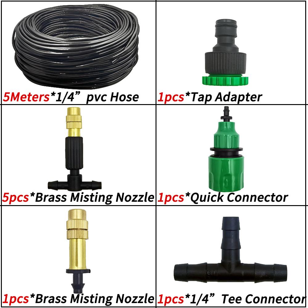Oasis 5M-30M Garden Irrigation Outdoor Misting Cooling System Watering 1/4'' Brass Atomizer Nozzles 4/7mm Hose Patio Greenhouse