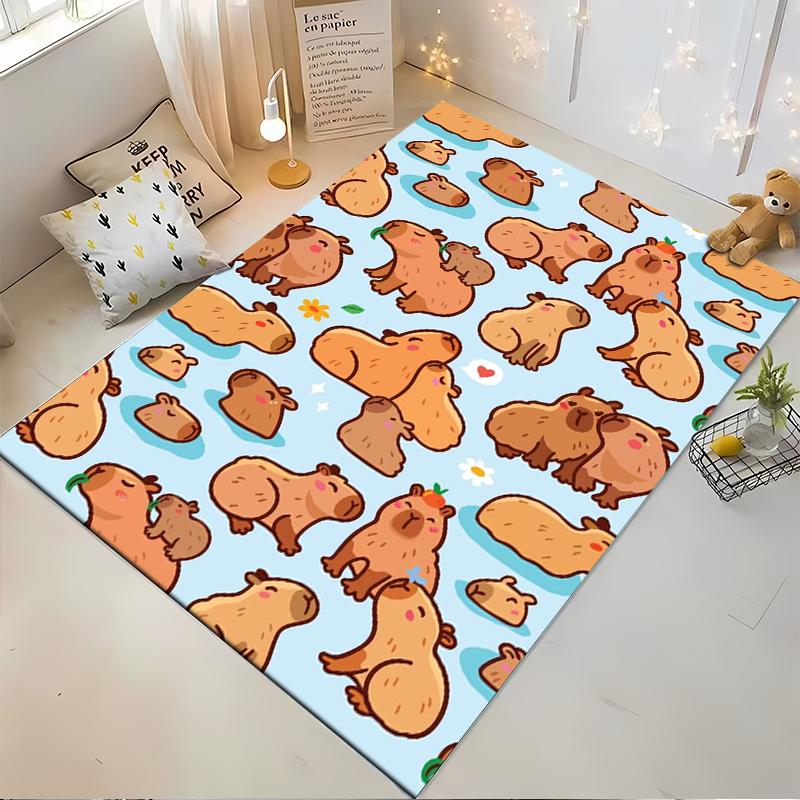 Cute Cartoon Capybara Pattern Carpet for Living Room, Blue Background Suitable for use as an anti-slip for living room bedroom sofas