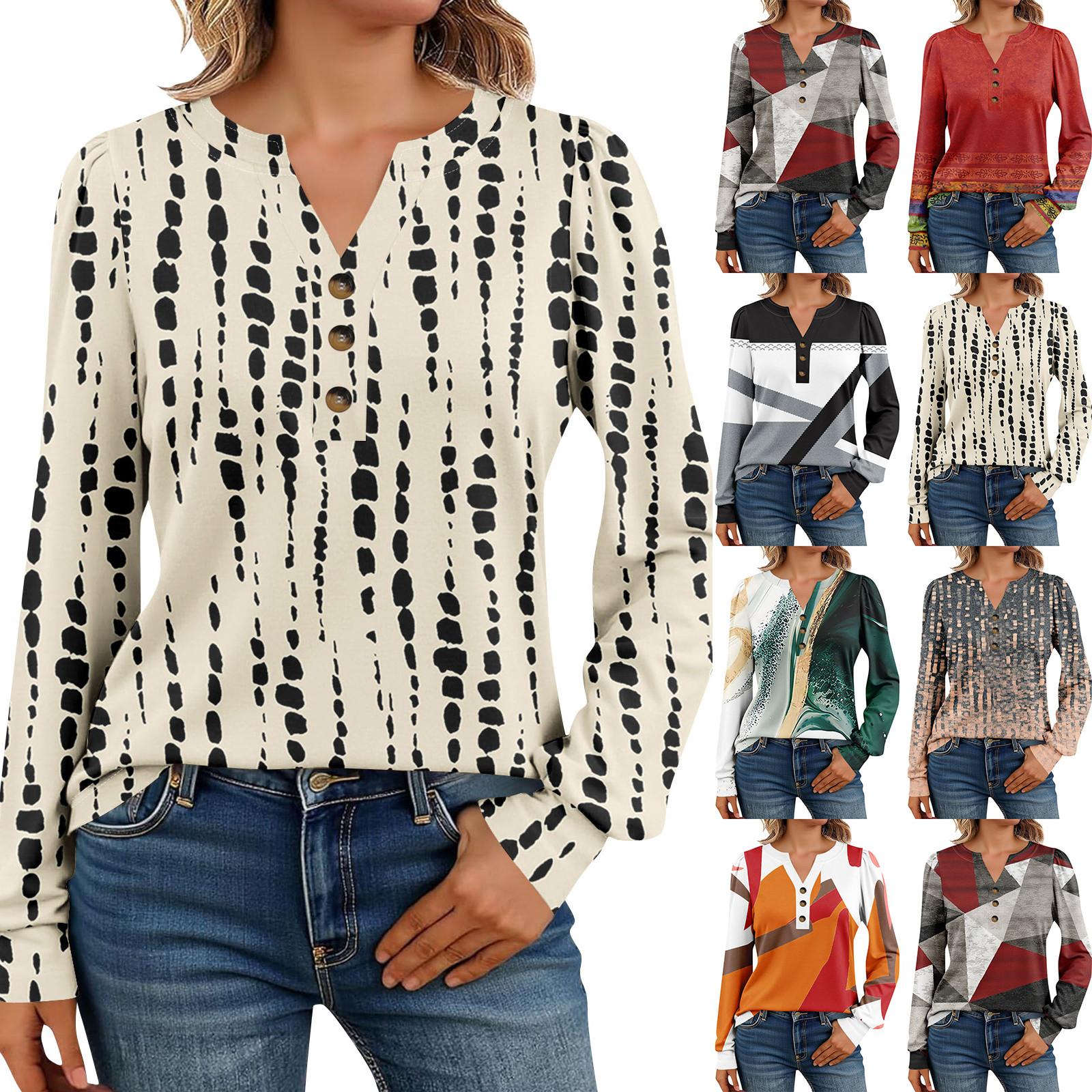

Women s Long Sleeve Shirts Henely Casual Tops Trendy Blouses Cute T-Shirts XL винний